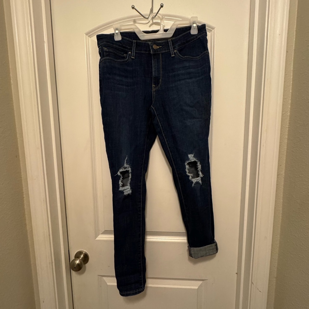 Signature by Levi Strauss Dark Blue Ripped Skinny Jeans
